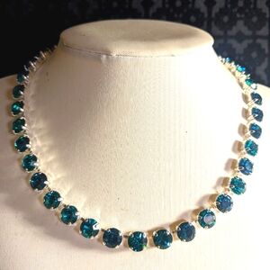 Blue Apatite Swarovski Crystal Necklace & Earrings in Silver Plated or Gold
